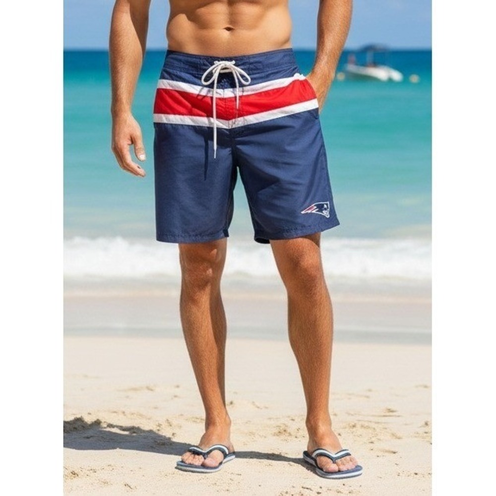 NFL Team Apparel Swim Trunks Shorts Men's L New England Patriots Athletic Blue
